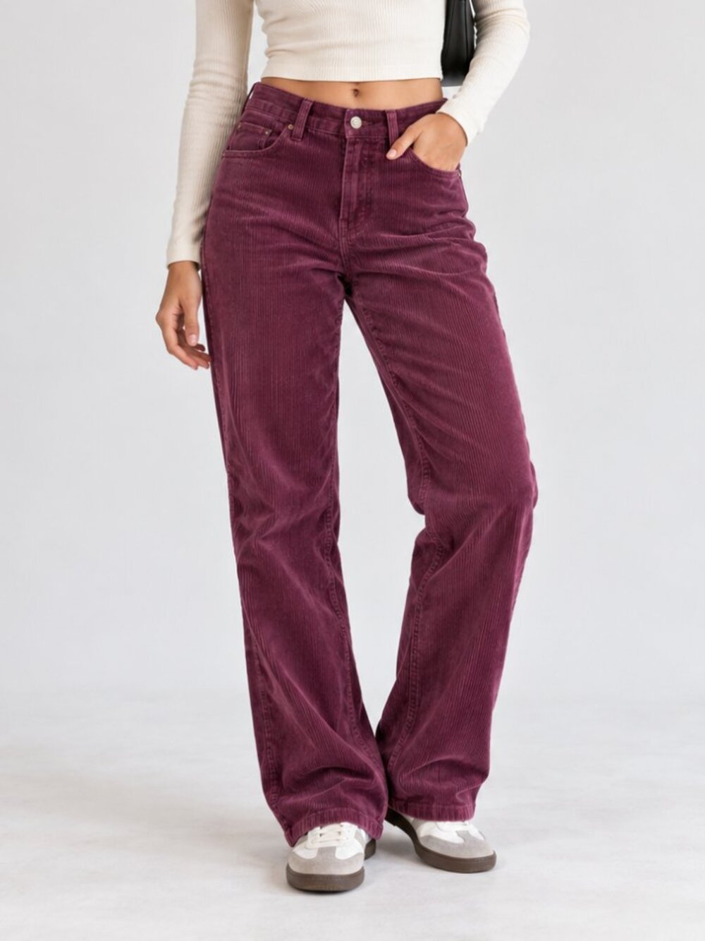 Reitmans Corduroy Pants Size 25 Burgundy Straight Leg Stretch 5 Pocket Y2K